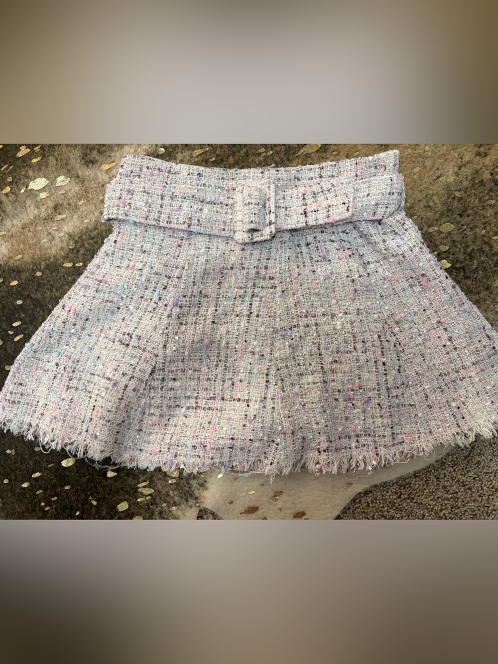 Fanco Women’s Tweed Fringe Mini Skirt - Pastel Multicolor - Picture 1 of 4